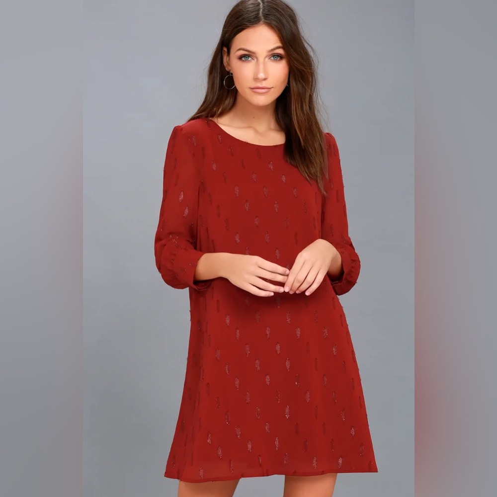 BB Dakota Dayna Long Sleeve Shift Dress in Wine Red, Size Extra Small